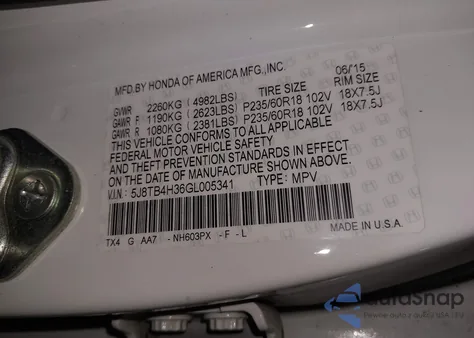 2016 Acura Rdx Acurawatch Plus Package из США, поврежденный, VIN 5J8TB4H36GL005341